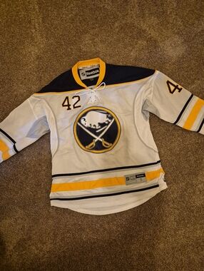 Reebok White, Gold & Navy Buffalo Sabres Hockey Jersey #42